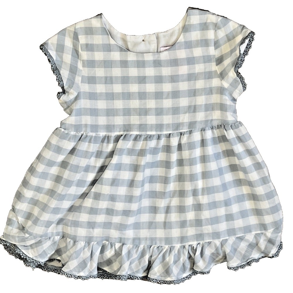 Tommy Bahama Girls Blue Cotton Gingham Dress 4T Ruffle Hem Fully Lined
